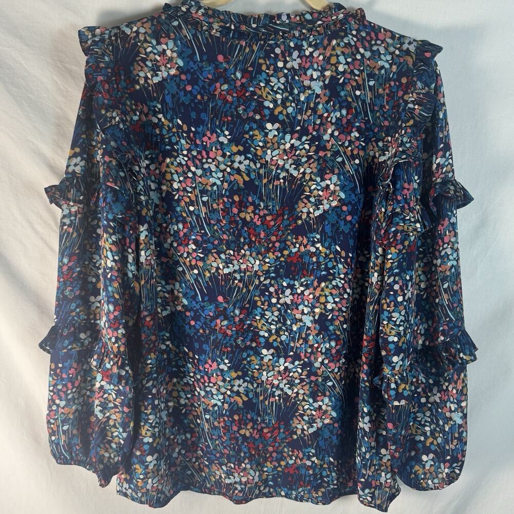 Pioneer Woman Blue Floral Peasant Blouse Balloon Sleeve Square Neck Size M Boho - Picture 6 of 8